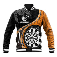 Personalised New Zealand Darts Baseball Jacket Koru Tribal Tattoo and Silver Fern Maori Pattern Orange Color LT03 Unisex Orange - Polynesian Pride