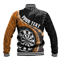 Personalised New Zealand Darts Baseball Jacket Koru Tribal Tattoo and Silver Fern Maori Pattern Orange Color LT03 - Polynesian Pride