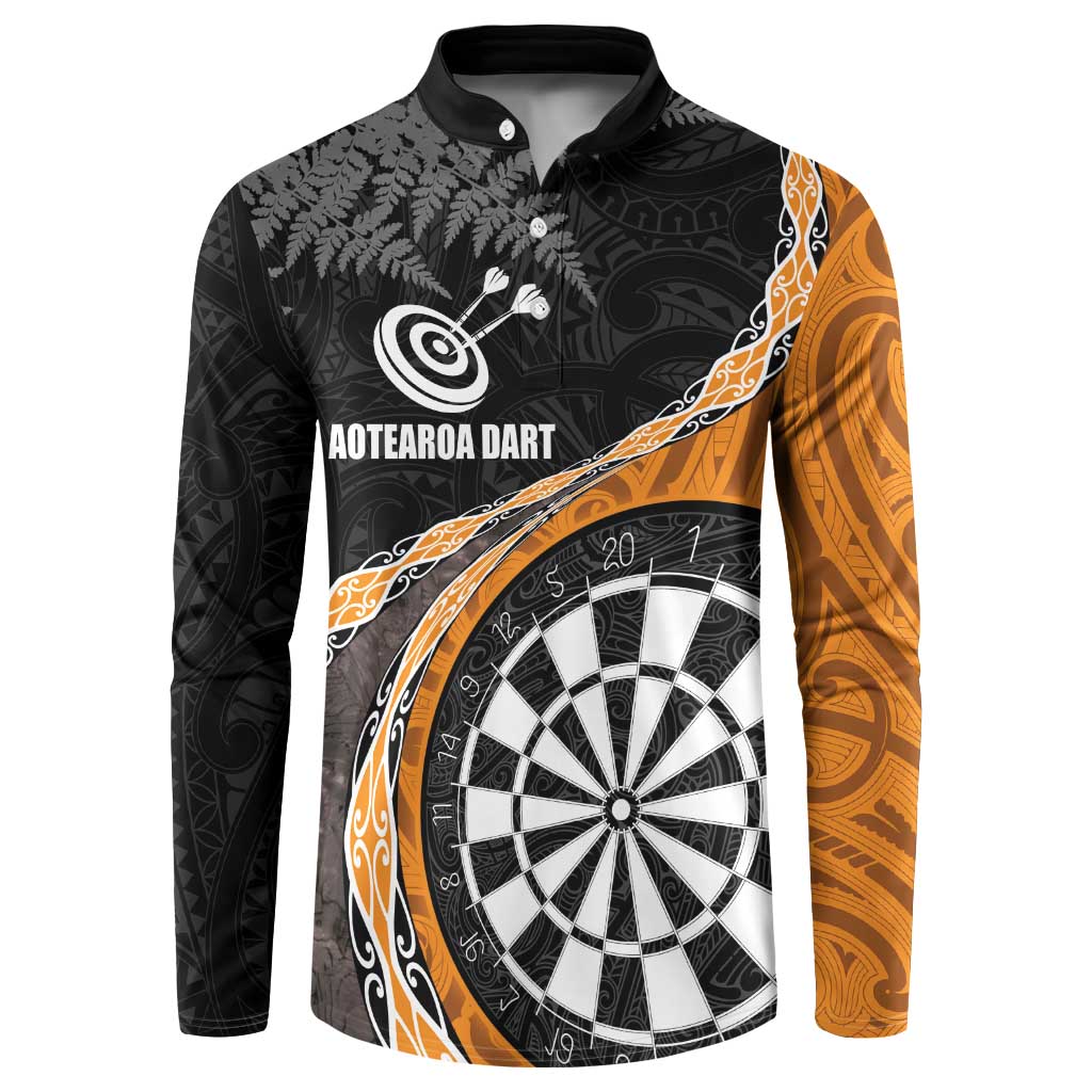 Personalised New Zealand Darts Button Sweatshirt Koru Tribal Tattoo and Silver Fern Maori Pattern Orange Color LT03 Orange - Polynesian Pride