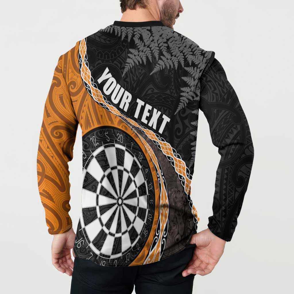 Personalised New Zealand Darts Button Sweatshirt Koru Tribal Tattoo and Silver Fern Maori Pattern Orange Color LT03 - Polynesian Pride