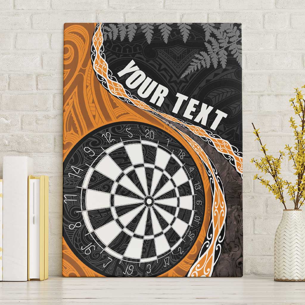 Personalised New Zealand Darts Canvas Wall Art Koru Tribal Tattoo and Silver Fern Maori Pattern Orange Color