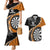 Personalised New Zealand Darts Couples Matching Mermaid Dress and Hawaiian Shirt Koru Tribal Tattoo and Silver Fern Maori Pattern Orange Color