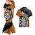 Personalised New Zealand Darts Couples Matching Mermaid Dress and Hawaiian Shirt Koru Tribal Tattoo and Silver Fern Maori Pattern Orange Color