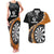 Personalised New Zealand Darts Couples Matching Tank Maxi Dress and Hawaiian Shirt Koru Tribal Tattoo and Silver Fern Maori Pattern Orange Color