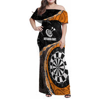 Personalised New Zealand Darts Family Matching Off Shoulder Maxi Dress and Hawaiian Shirt Koru Tribal Tattoo and Silver Fern Maori Pattern Orange Color LT03 Mom's Dress Orange - Polynesian Pride