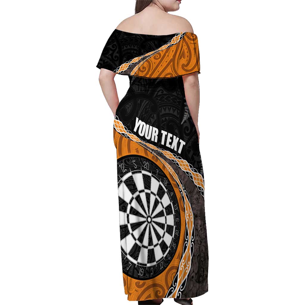 Personalised New Zealand Darts Family Matching Off Shoulder Maxi Dress and Hawaiian Shirt Koru Tribal Tattoo and Silver Fern Maori Pattern Orange Color LT03 - Polynesian Pride