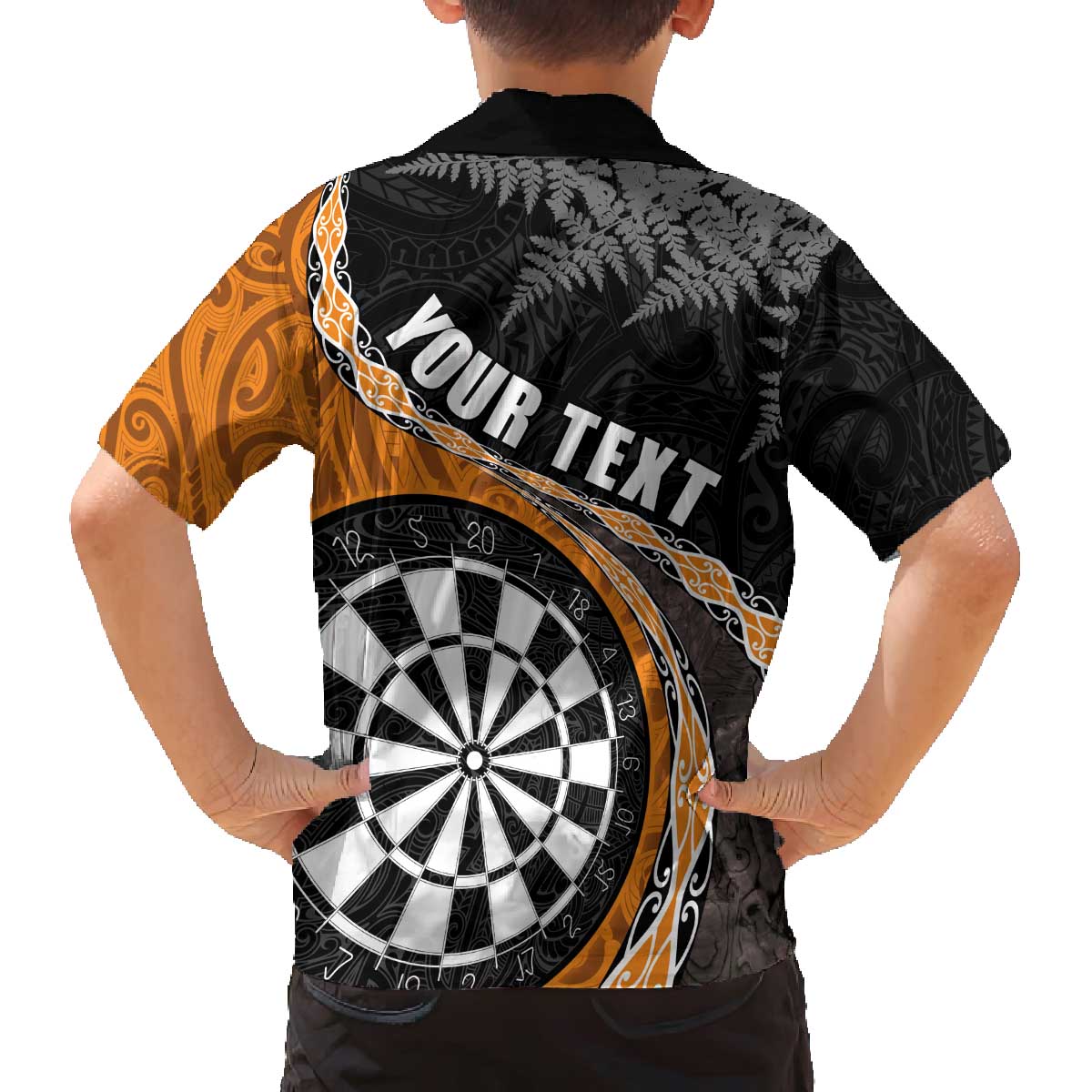 Personalised New Zealand Darts Family Matching Puletasi and Hawaiian Shirt Koru Tribal Tattoo and Silver Fern Maori Pattern Orange Color LT03 - Polynesian Pride