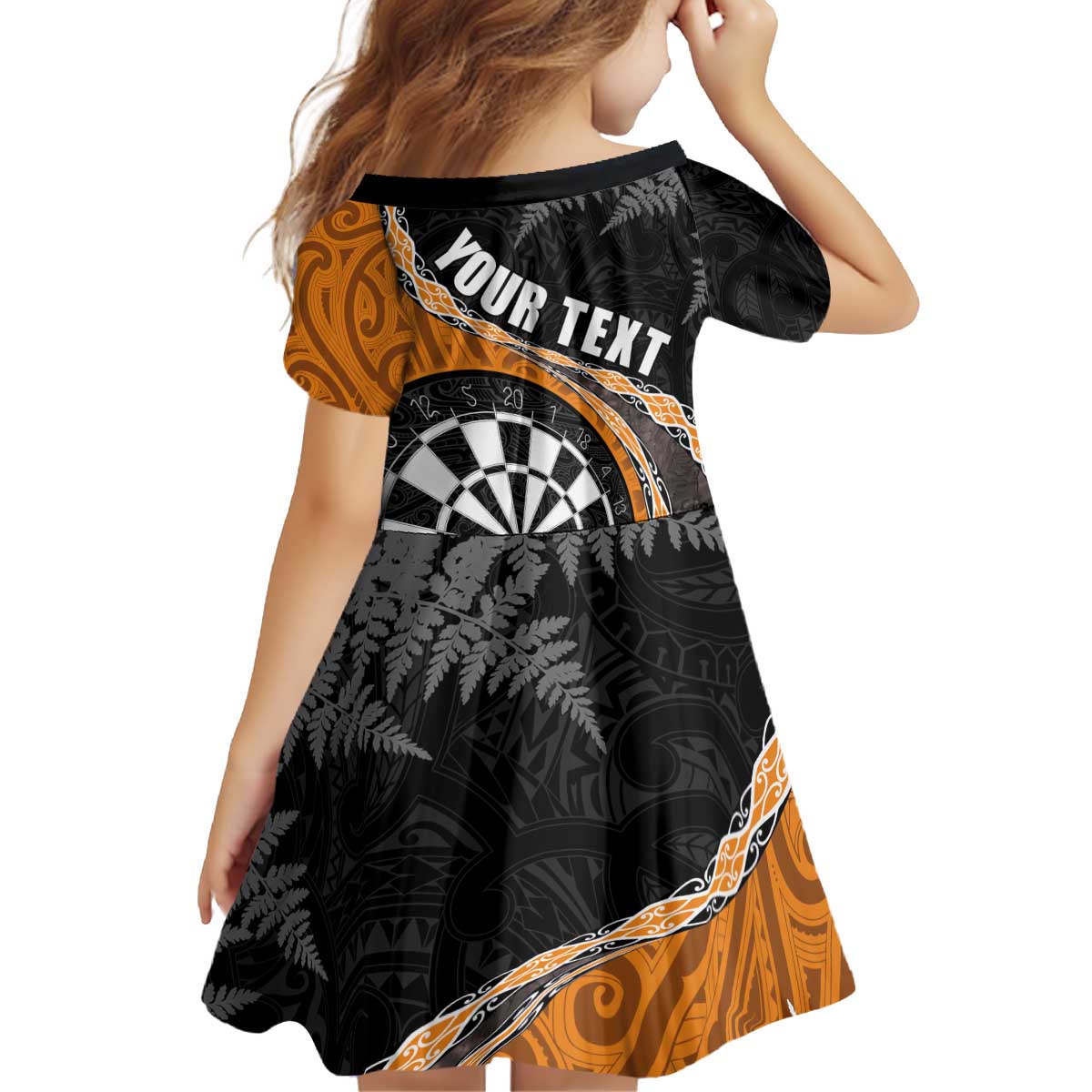 Personalised New Zealand Darts Family Matching Puletasi and Hawaiian Shirt Koru Tribal Tattoo and Silver Fern Maori Pattern Orange Color LT03 - Polynesian Pride