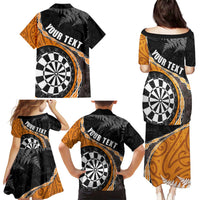 Personalised New Zealand Darts Family Matching Puletasi and Hawaiian Shirt Koru Tribal Tattoo and Silver Fern Maori Pattern Orange Color LT03 - Polynesian Pride