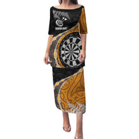Personalised New Zealand Darts Family Matching Puletasi and Hawaiian Shirt Koru Tribal Tattoo and Silver Fern Maori Pattern Orange Color LT03 Mom's Dress Orange - Polynesian Pride