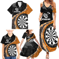Personalised New Zealand Darts Family Matching Summer Maxi Dress and Hawaiian Shirt Koru Tribal Tattoo and Silver Fern Maori Pattern Orange Color LT03 - Polynesian Pride