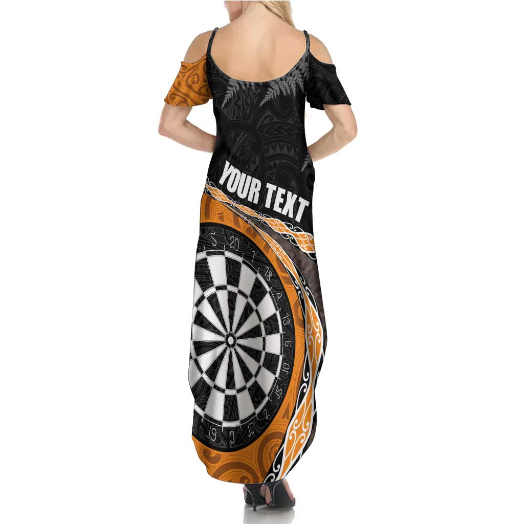 Personalised New Zealand Darts Family Matching Summer Maxi Dress and Hawaiian Shirt Koru Tribal Tattoo and Silver Fern Maori Pattern Orange Color LT03 - Polynesian Pride