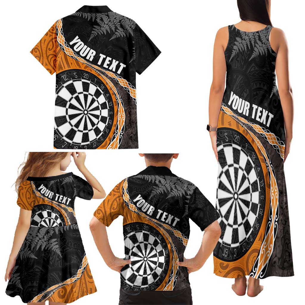 Personalised New Zealand Darts Family Matching Tank Maxi Dress and Hawaiian Shirt Koru Tribal Tattoo and Silver Fern Maori Pattern Orange Color LT03 - Polynesian Pride