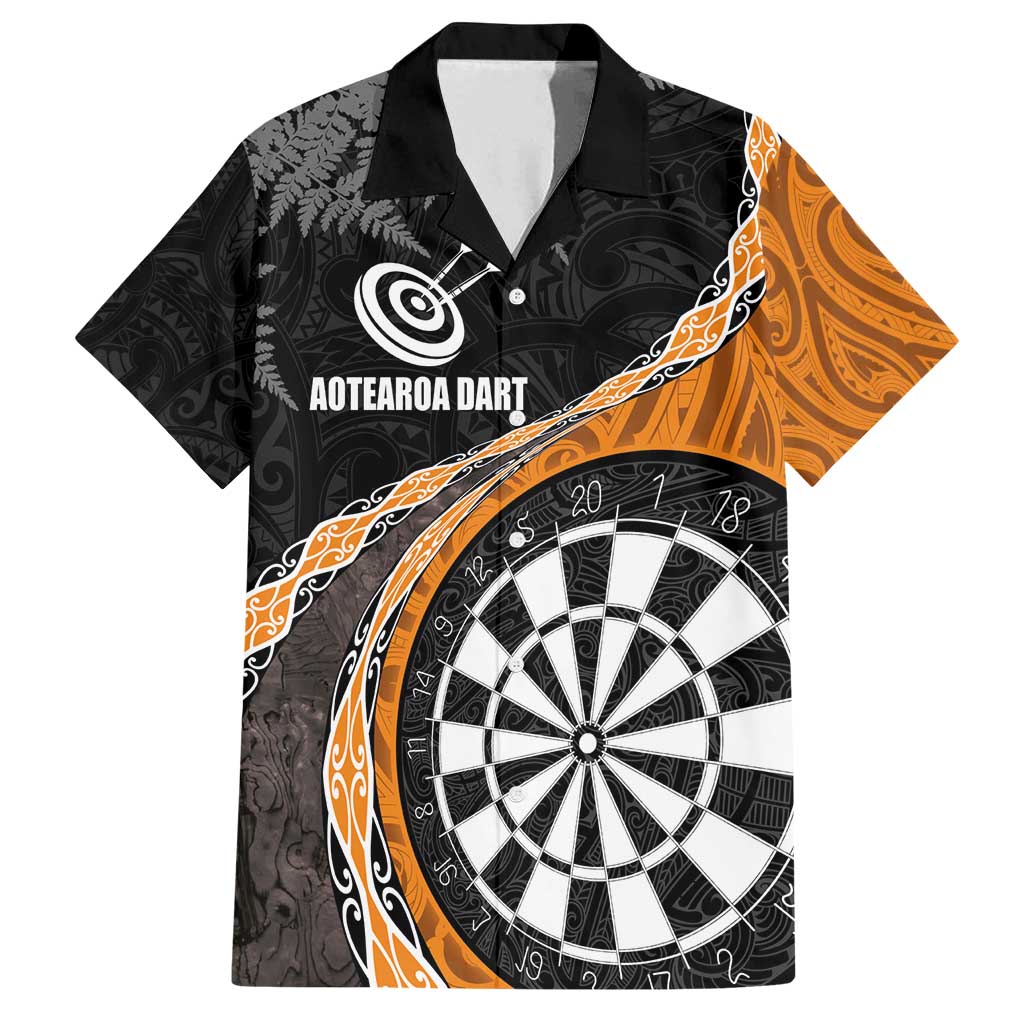 Personalised New Zealand Darts Family Matching Tank Maxi Dress and Hawaiian Shirt Koru Tribal Tattoo and Silver Fern Maori Pattern Orange Color LT03 Dad's Shirt - Short Sleeve Orange - Polynesian Pride