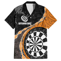 Personalised New Zealand Darts Family Matching Tank Maxi Dress and Hawaiian Shirt Koru Tribal Tattoo and Silver Fern Maori Pattern Orange Color LT03 Dad's Shirt - Short Sleeve Orange - Polynesian Pride
