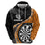 Personalised New Zealand Darts Hoodie Koru Tribal Tattoo and Silver Fern Maori Pattern Orange Color