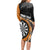 Personalised New Zealand Darts Long Sleeve Bodycon Dress Koru Tribal Tattoo and Silver Fern Maori Pattern Orange Color