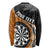 Personalised New Zealand Darts Long Sleeve Shirt Koru Tribal Tattoo and Silver Fern Maori Pattern Orange Color