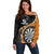 Personalised New Zealand Darts Off Shoulder Sweater Koru Tribal Tattoo and Silver Fern Maori Pattern Orange Color