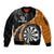 Personalised New Zealand Darts Sleeve Zip Bomber Jacket Koru Tribal Tattoo and Silver Fern Maori Pattern Orange Color