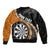 Personalised New Zealand Darts Sleeve Zip Bomber Jacket Koru Tribal Tattoo and Silver Fern Maori Pattern Orange Color