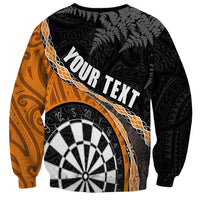 Personalised New Zealand Darts Sweatshirt Koru Tribal Tattoo and Silver Fern Maori Pattern Orange Color LT03 - Polynesian Pride
