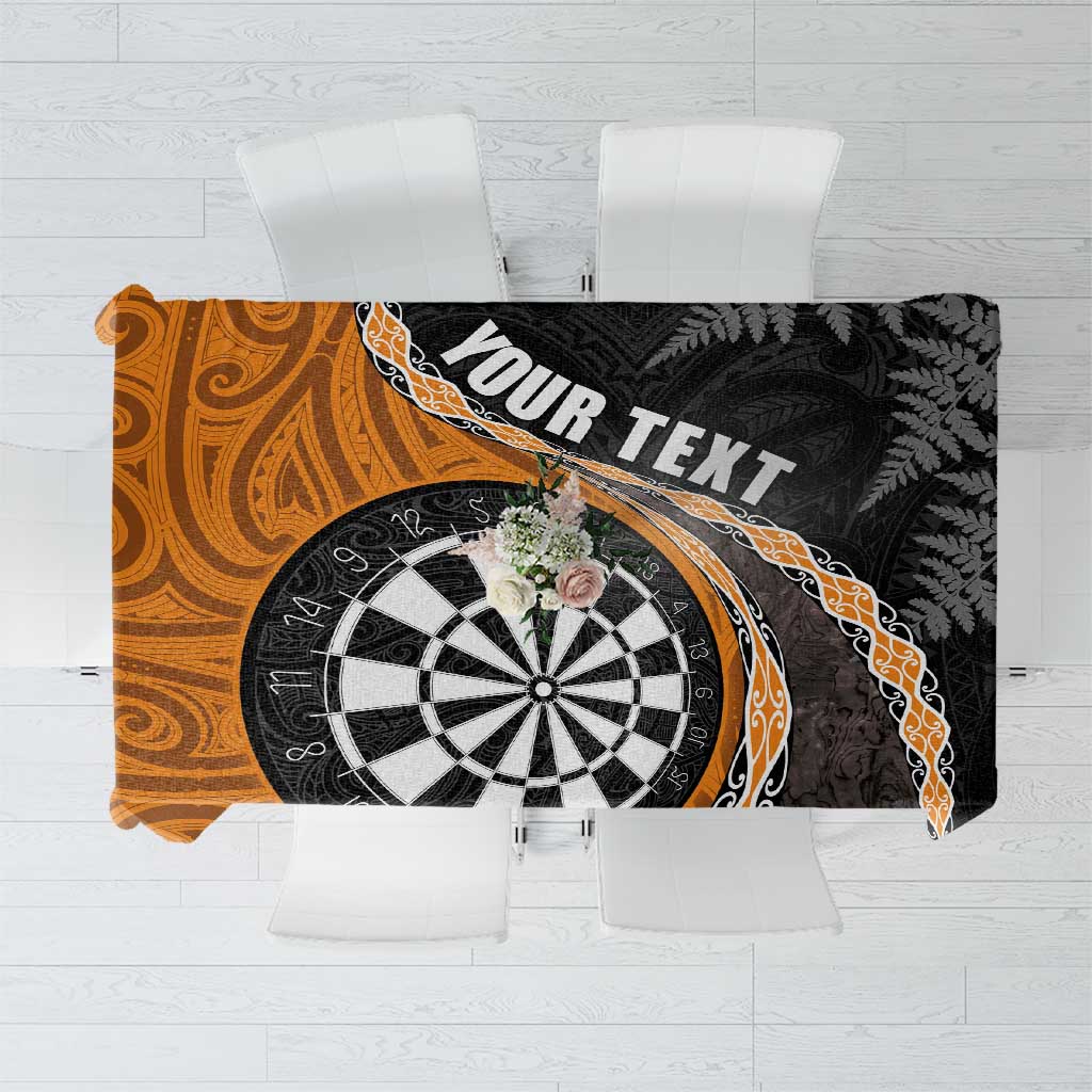 Personalised New Zealand Darts Tablecloth Koru Tribal Tattoo and Silver Fern Maori Pattern Orange Color