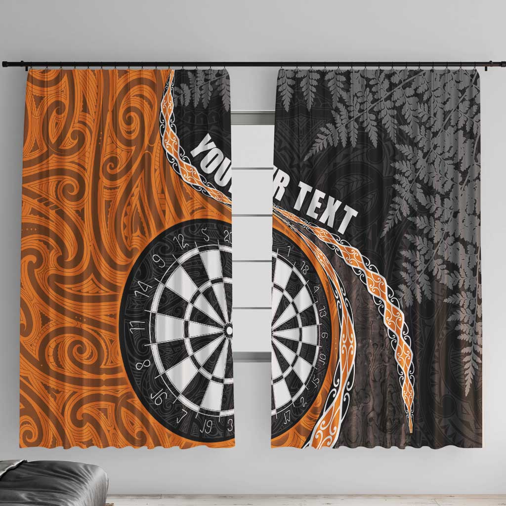 Personalised New Zealand Darts Window Curtain Koru Tribal Tattoo and Silver Fern Maori Pattern Orange Color