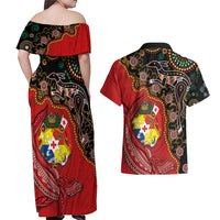 Tonga Ngatu and Australia Together Couples Matching Off Shoulder Maxi Dress and Hawaiian Shirt Polynesian Humpback Whale and Aboriginal Kangaroo LT03 - Polynesian Pride