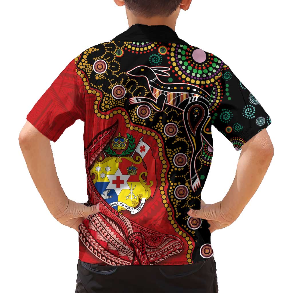 Tonga Ngatu and Australia Together Kid Hawaiian Shirt Polynesian Humpback Whale and Aboriginal Kangaroo