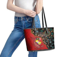 Tonga Ngatu and Australia Together Leather Tote Bag Polynesian Humpback Whale and Aboriginal Kangaroo