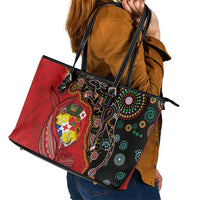 Tonga Ngatu and Australia Together Leather Tote Bag Polynesian Humpback Whale and Aboriginal Kangaroo