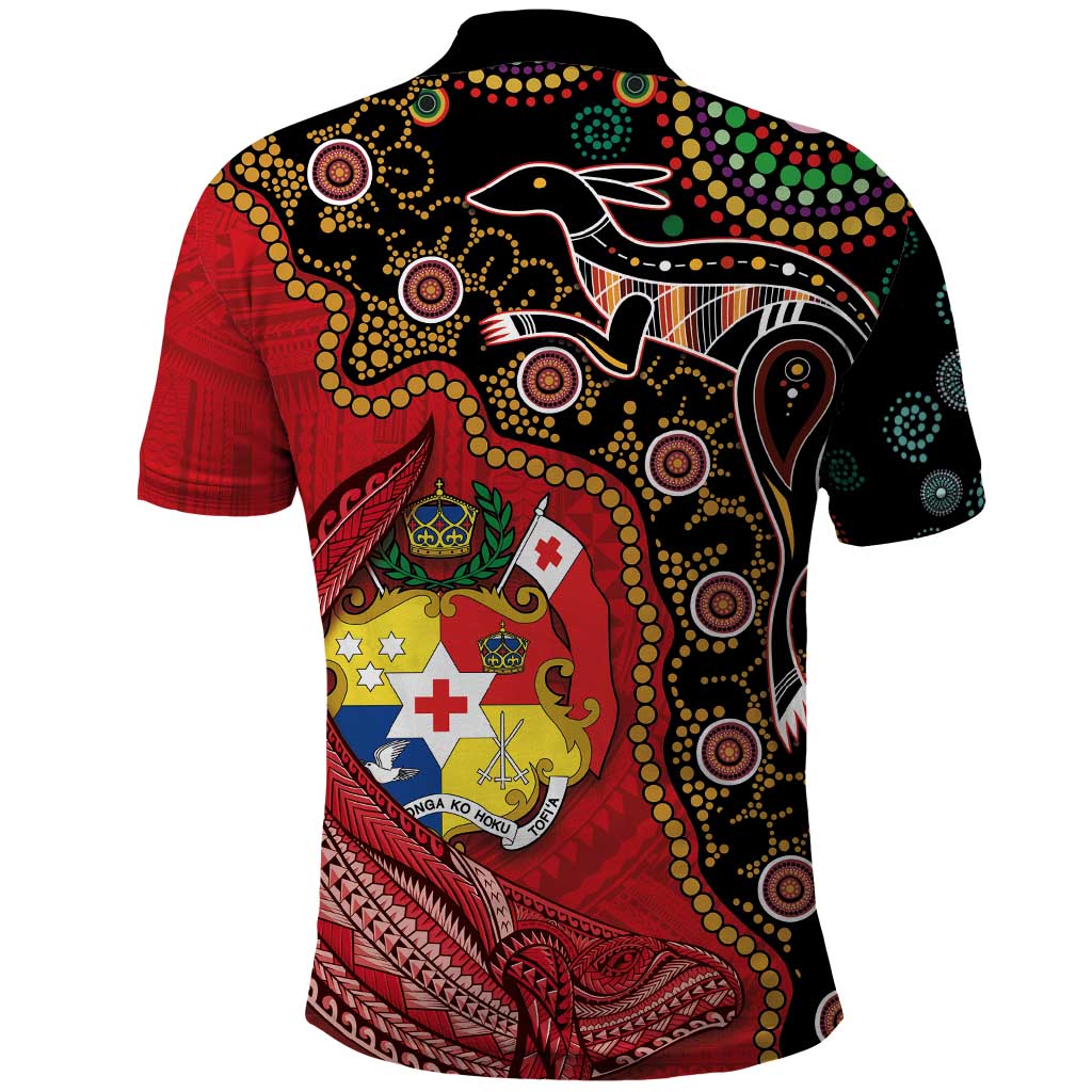 Tonga Ngatu and Australia Together Polo Shirt Polynesian Humpback Whale and Aboriginal Kangaroo