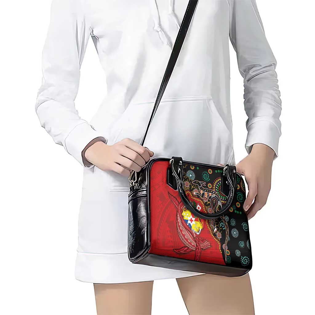 Tonga Ngatu and Australia Together Shoulder Handbag Polynesian Humpback Whale and Aboriginal Kangaroo