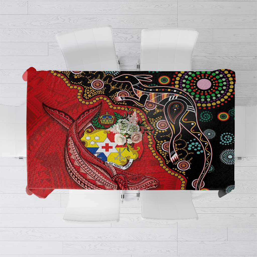 Tonga Ngatu and Australia Together Tablecloth Polynesian Humpback Whale and Aboriginal Kangaroo
