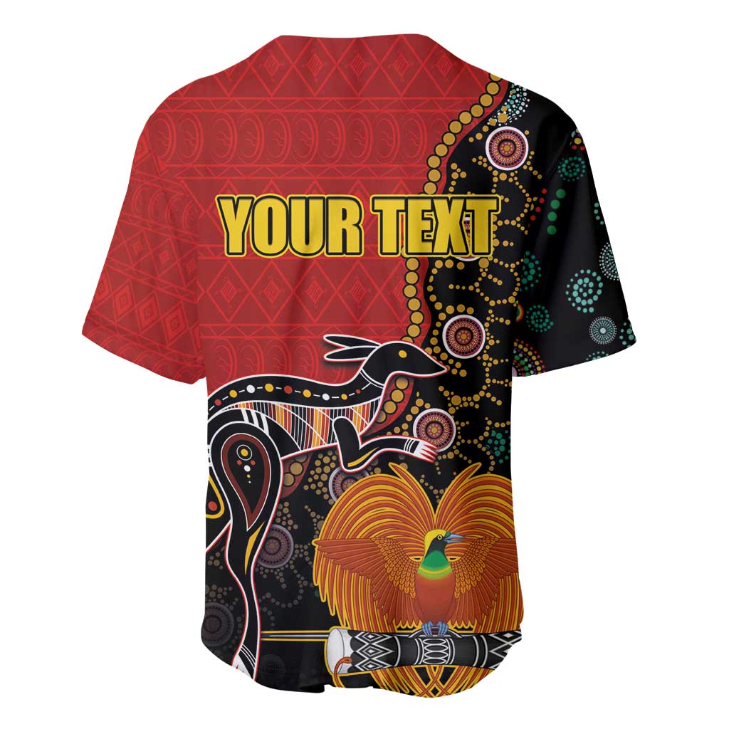 Personalised Papua New Guinea and Australia Together Baseball Jersey Bird-of-paradise and Kangaroo with Aboriginal Pattern