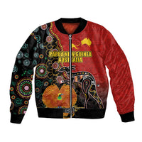 Personalised Papua New Guinea and Australia Together Bomber Jacket Bird-of-paradise and Kangaroo with Aboriginal Pattern