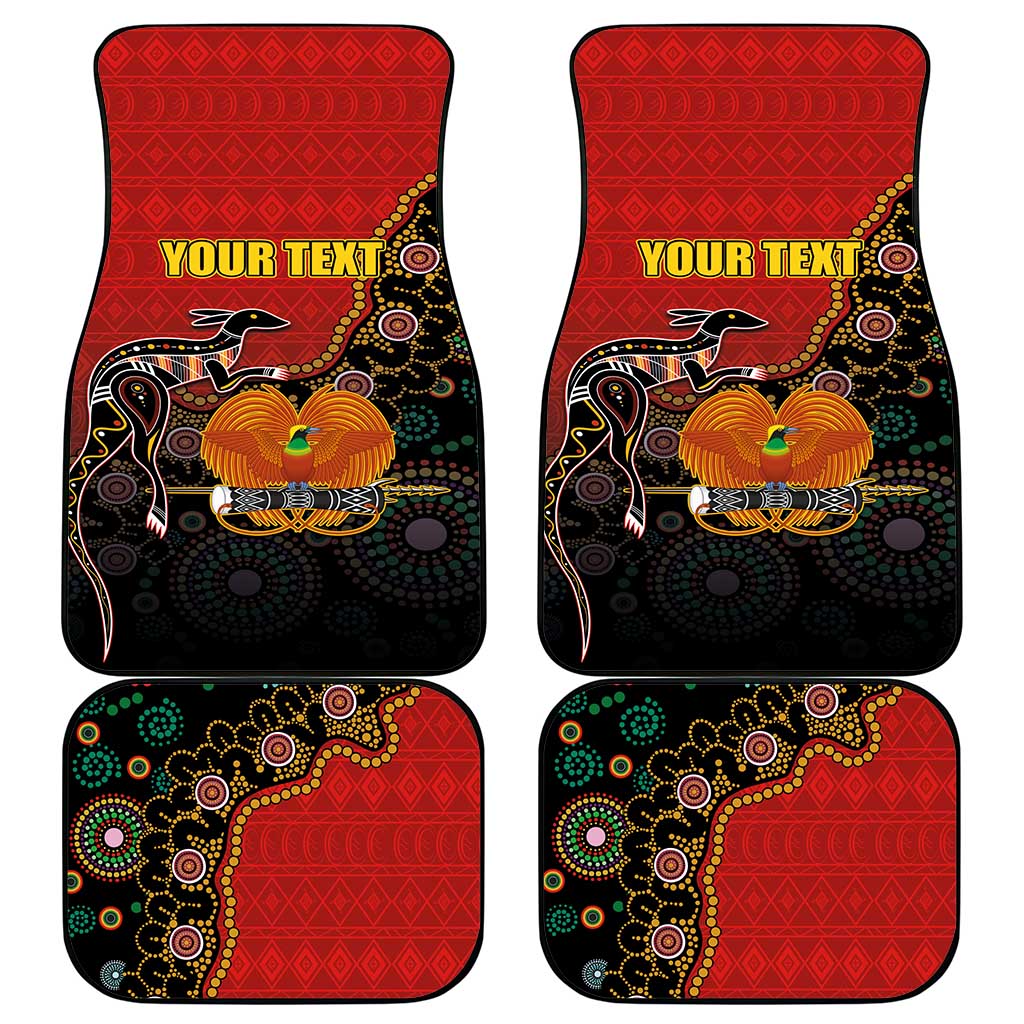 Personalised Papua New Guinea and Australia Together Car Mats Bird-of-paradise and Kangaroo with Aboriginal Pattern