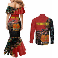 Personalised Papua New Guinea and Australia Together Couples Matching Mermaid Dress and Long Sleeve Button Shirt Bird-of-paradise and Kangaroo with Aboriginal Pattern