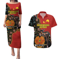 Personalised Papua New Guinea and Australia Together Couples Matching Puletasi and Hawaiian Shirt Bird-of-paradise and Kangaroo with Aboriginal Pattern