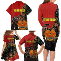 Personalised Papua New Guinea and Australia Together Family Matching Long Sleeve Bodycon Dress and Hawaiian Shirt Bird-of-paradise and Kangaroo with Aboriginal Pattern