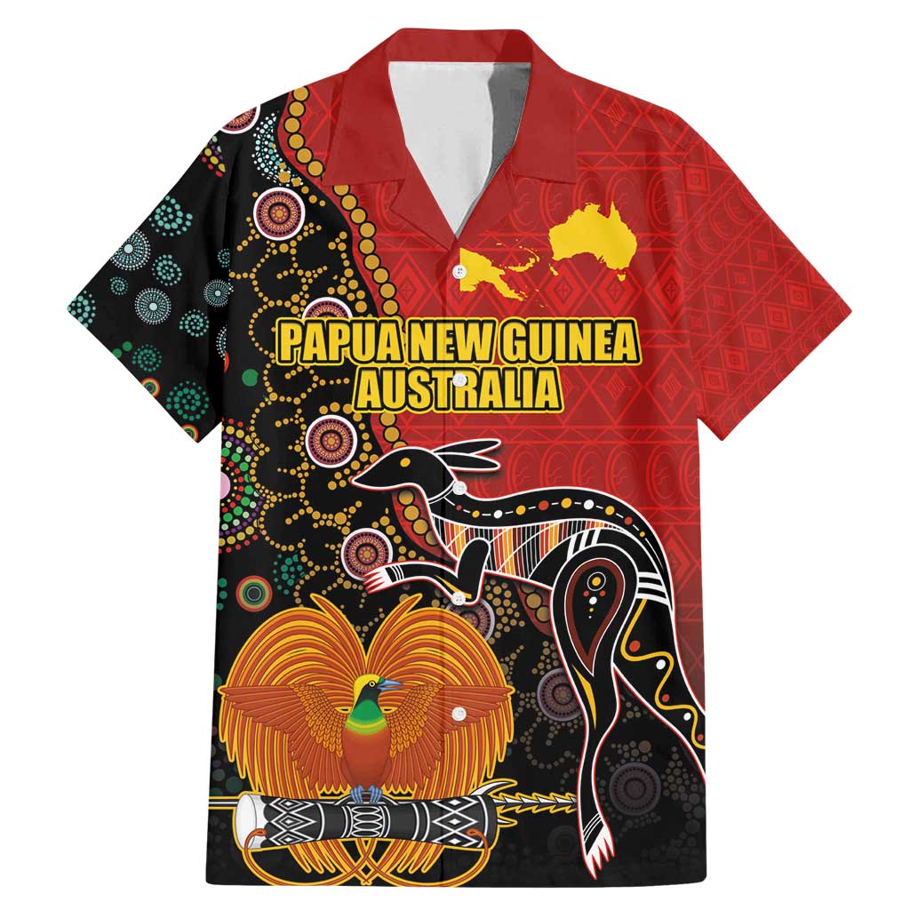 Personalised Papua New Guinea and Australia Together Family Matching Mermaid Dress and Hawaiian Shirt Bird-of-paradise and Kangaroo with Aboriginal Pattern