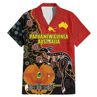 Personalised Papua New Guinea and Australia Together Family Matching Mermaid Dress and Hawaiian Shirt Bird-of-paradise and Kangaroo with Aboriginal Pattern