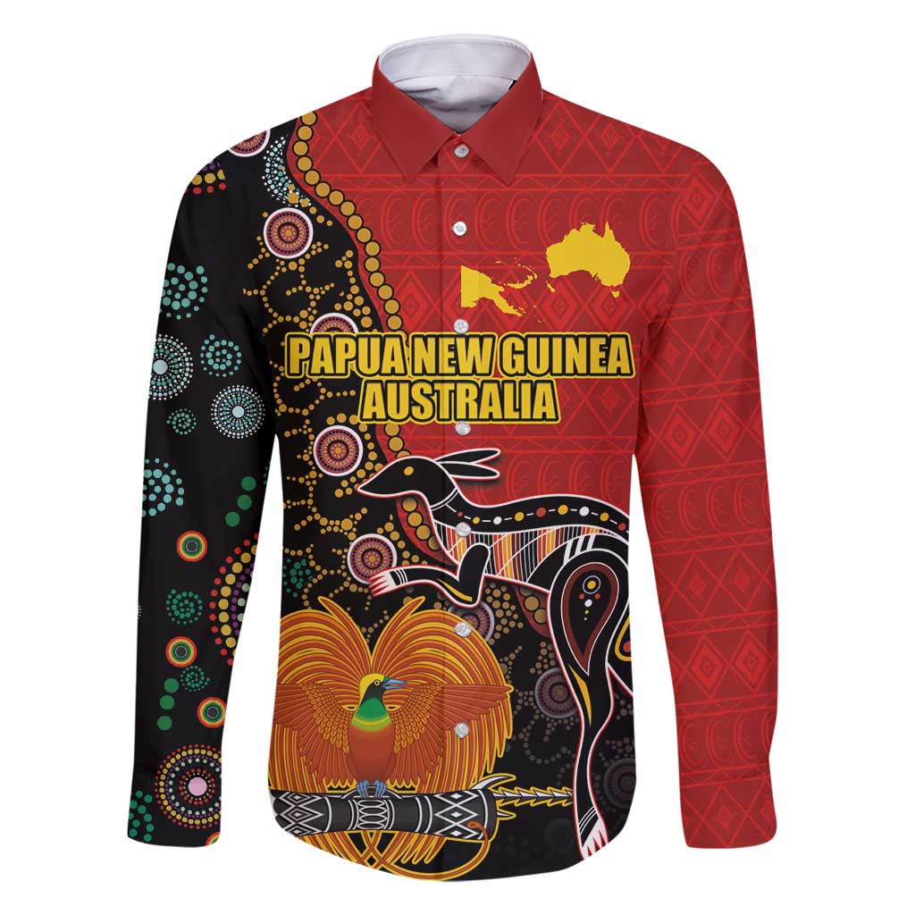 Personalised Papua New Guinea and Australia Together Family Matching Mermaid Dress and Hawaiian Shirt Bird-of-paradise and Kangaroo with Aboriginal Pattern