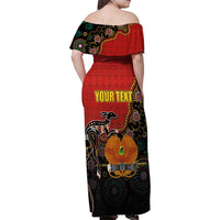 Personalised Papua New Guinea and Australia Together Family Matching Off Shoulder Maxi Dress and Hawaiian Shirt Bird-of-paradise and Kangaroo with Aboriginal Pattern