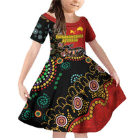 Personalised Papua New Guinea and Australia Together Family Matching Off Shoulder Short Dress and Hawaiian Shirt Bird-of-paradise and Kangaroo with Aboriginal Pattern