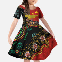Personalised Papua New Guinea and Australia Together Kid Short Sleeve Dress Bird-of-paradise and Kangaroo with Aboriginal Pattern