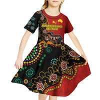 Personalised Papua New Guinea and Australia Together Kid Short Sleeve Dress Bird-of-paradise and Kangaroo with Aboriginal Pattern