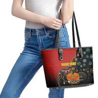 Personalised Papua New Guinea and Australia Together Leather Tote Bag Bird-of-paradise and Kangaroo with Aboriginal Pattern