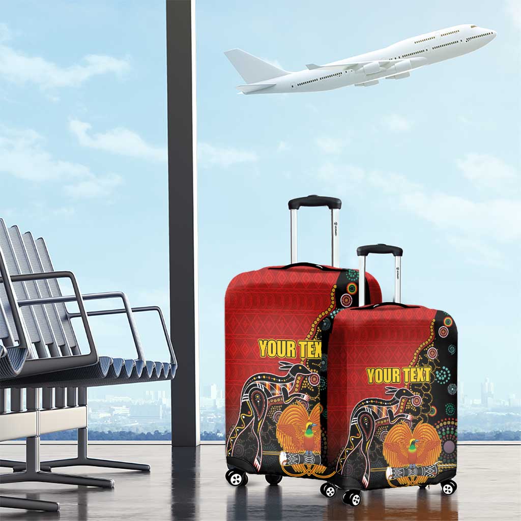 Personalised Papua New Guinea and Australia Together Luggage Cover Bird-of-paradise and Kangaroo with Aboriginal Pattern